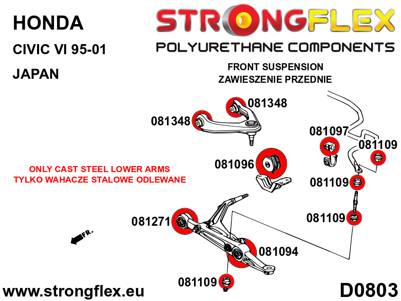 Schema montaj - Brat fata - bucsa exterioara SPORT - poliuretan Strongflex - Honda Civic, Integra - 081094A