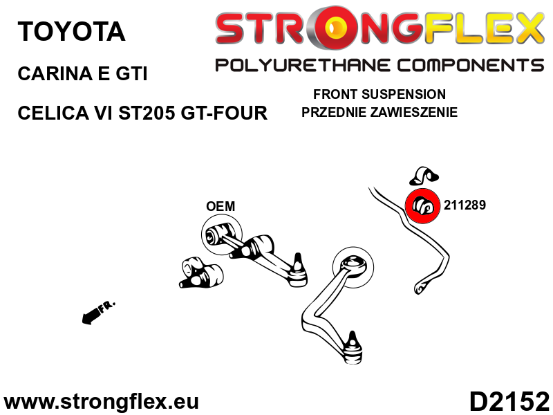 Schema montaj - Bucsa poliuretan Strongflex bara stabilizatoare fata SPORT - Toyota Celica - 211289A