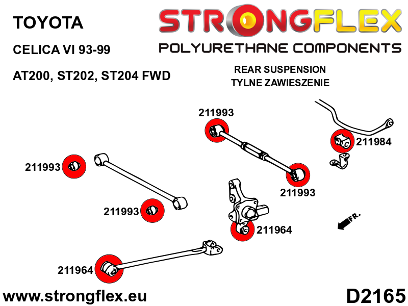 Schema montaj - Bucsa poliuretan Strongflex brat longitudinal spate SPORT - Toyota Celica, Corolla - 211964A