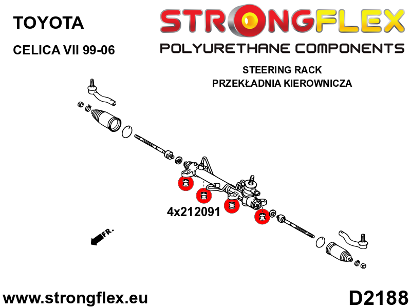 Schema montaj - Kit complet bucse poliuretan Strongflex pentru suspensie SPORT - Toyota Celica - 216181A