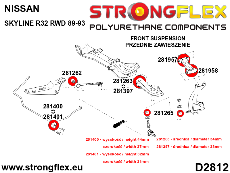 Schema montaj - Kit bucse poliuretan Strongflex suspensie fata - Nissan Skyline - 286209B