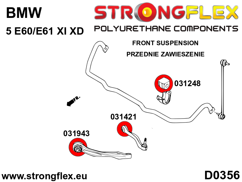 Schema montaj - Bucsa poliuretan Strongflex bara stabilizatoare fata SPORT - BMW Seria 1, Seria 3, Seria 5, Z4 - 031248A