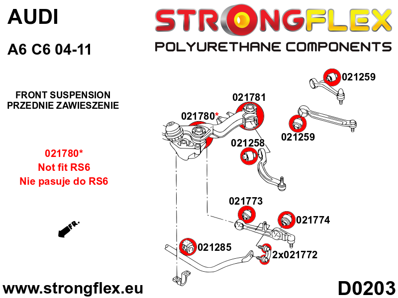 Schema montaj - Bucsa poliuretan Strongflex posterioara brat inferior fata - Audi A4 / S4 / RS4 / Volkswagen Passat - 021258B