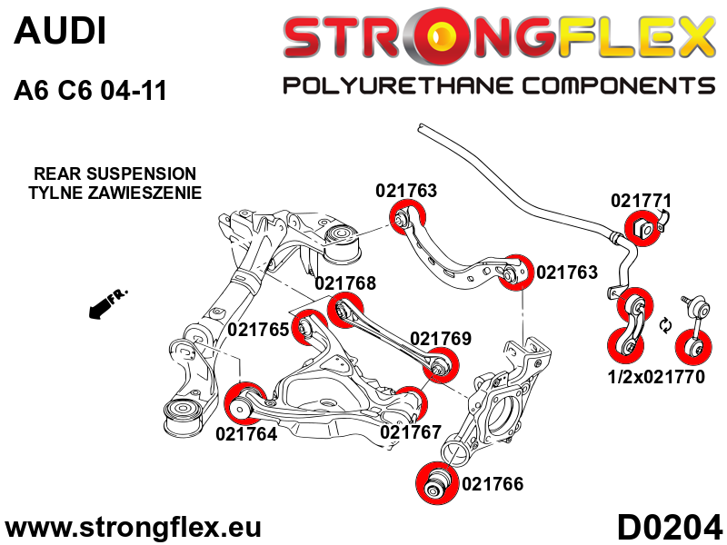 Schema montaj - Bucsa poliuretan Strongflex brat transversal spre fuzeta spate - Audi A4 / S4 / RS4 - 021766B
