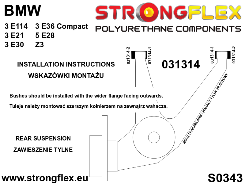 Schema montaj - Kit bucse poliuretan Strongflex suspensie spate - BMW Seria 3, Z3 - 036136B