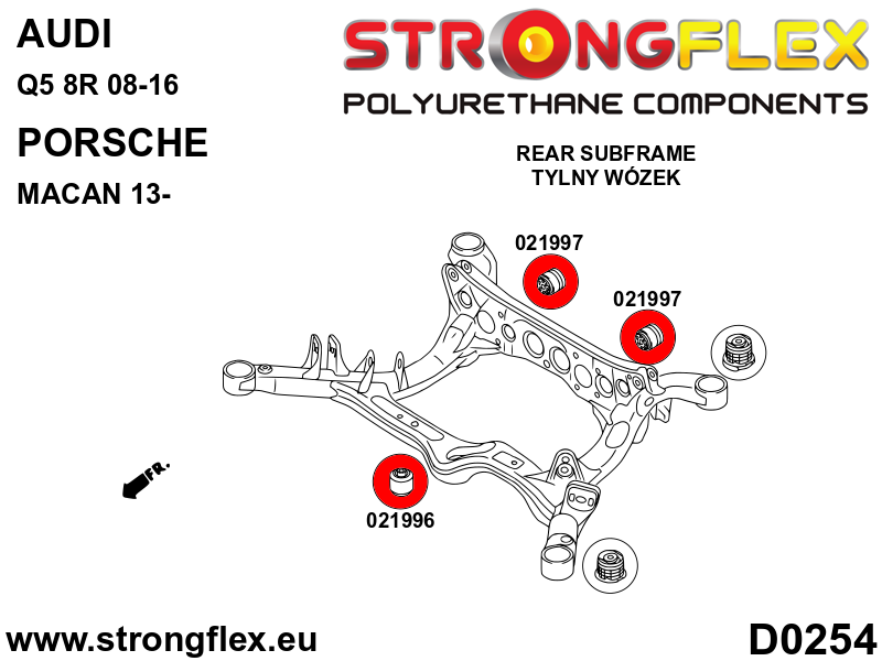 Schema montaj - Bucsa poliuretan Strongflex frontala diferential spate SPORT - Audi A4 / S4 / RS4, A5 / S5 / RS5 / Porsche Macan - 021996A