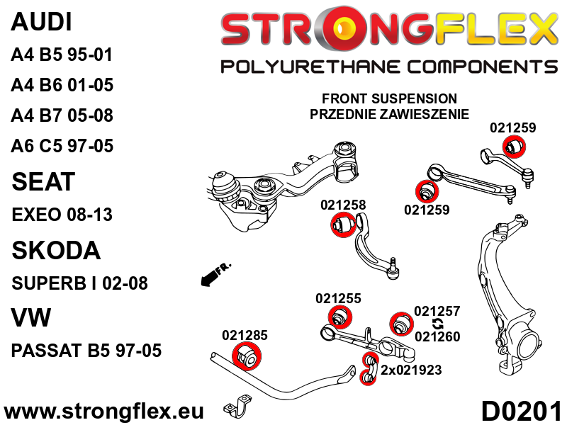 Schema montaj - Kit complet bucse poliuretan Strongflex pentru suspensie - Audi A4 / S4 / RS4 - 026291B