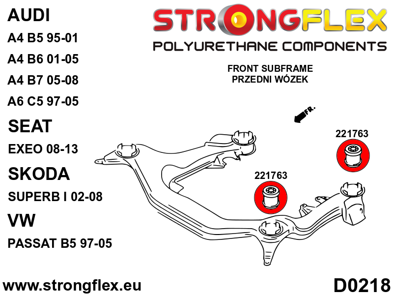 Schema montaj - Kit complet bucse poliuretan Strongflex pentru suspensie SPORT - Audi A4 / S4 / RS4 - 026293A