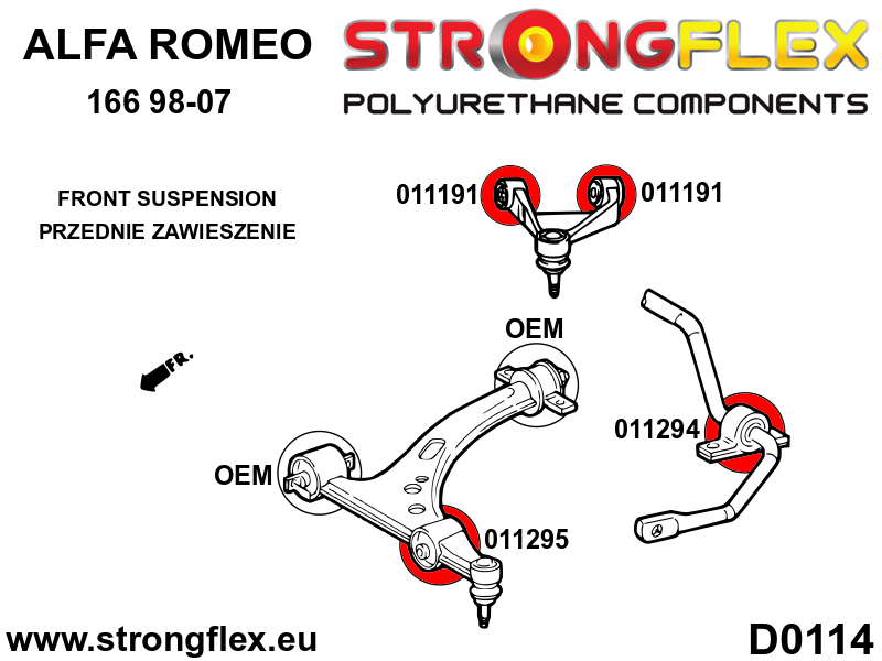 Schema montaj - Bucsa poliuretan Strongflex brat superior fata SPORT - Alfa Romeo 147, 156, 166, GT - 011191A