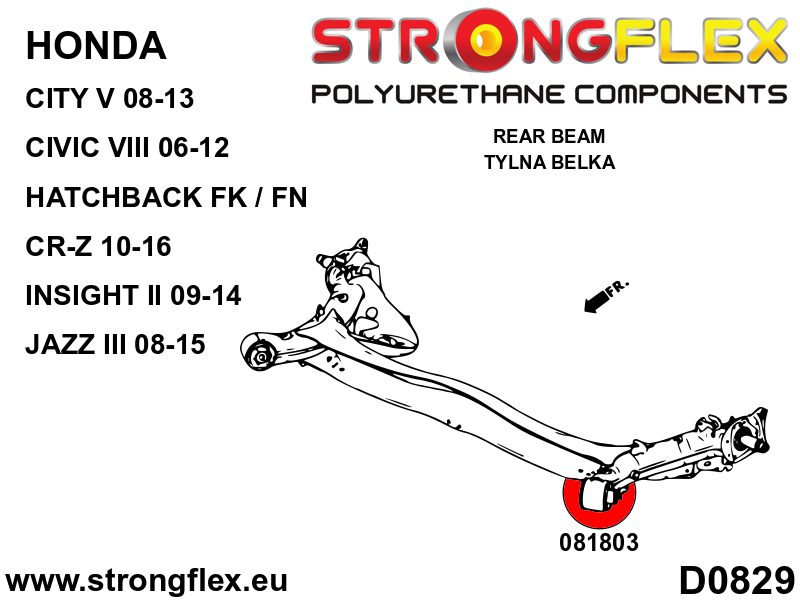 Schema montaj - Kit bucse poliuretan Strongflex suspensie fata si punte spate - Honda Civic - 086247B