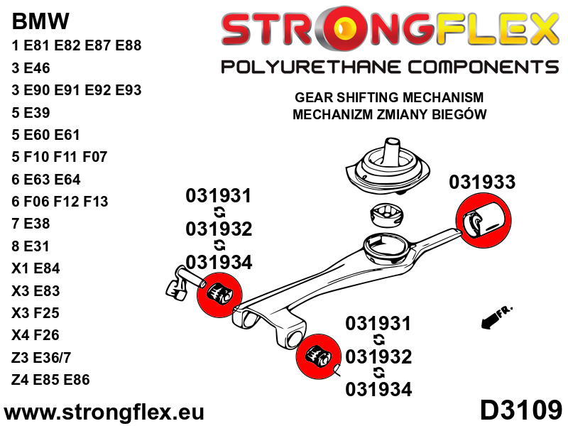 Schema montaj - Brat timonerie schimbator - bucsa fata (rotunda) SPORT - poliuretan Strongflex - BMW Seria 1, BMW Seria 3 ... - 031931A