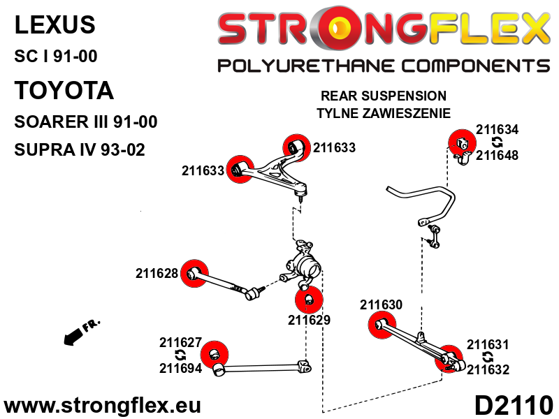 Schema montaj - Bucsa poliuretan Strongflex exterioara brat transversal spate 39mm SPORT - Toyota Supra - 211631A