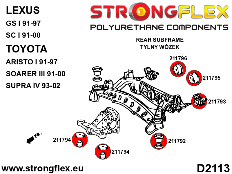 Schema montaj - Bucsa poliuretan Strongflex posterioara prindere diferential spate - Toyota Supra - 211796B