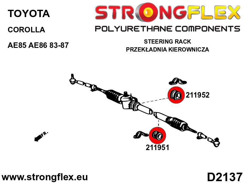Schema montaj - Kit complet bucse poliuretan Strongflex pentru suspensie SPORT - Toyota Corolla - 216254A