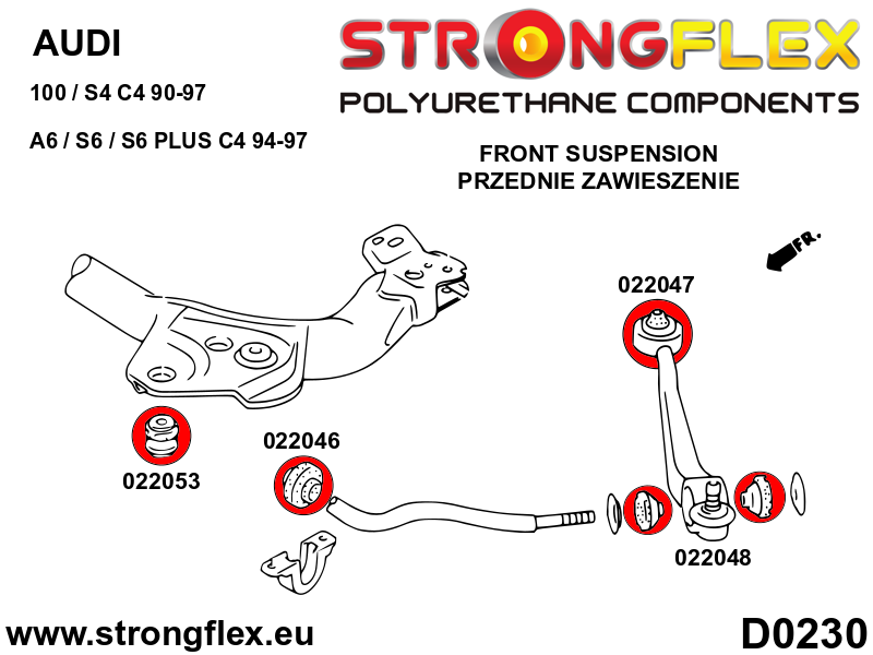 Schema montaj - Kit complet bucse poliuretan Strongflex pentru suspensie - Audi 100 / S4 - 026276B