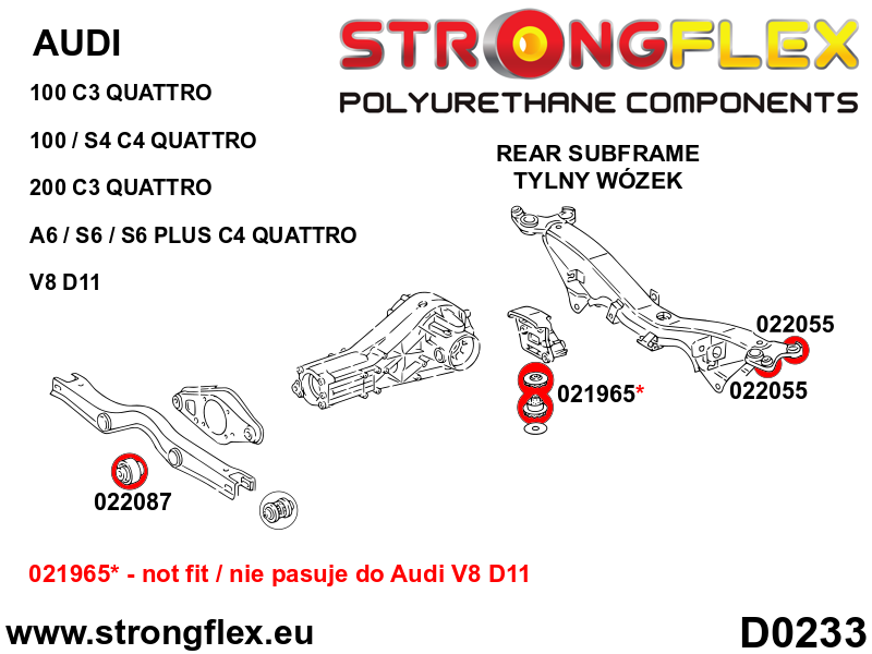 Schema montaj - Bucsa poliuretan Strongflex posterioara diferential spate 55mm SPORT - Audi 100 / S4 - 021965A