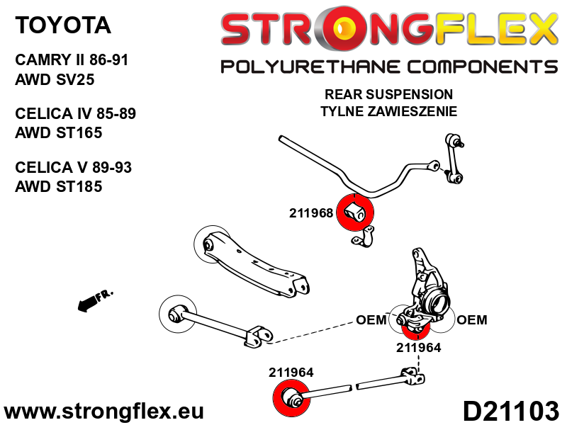 Schema montaj - Bucsa poliuretan Strongflex bara stabilizatoare spate - Toyota Celica - 211968B