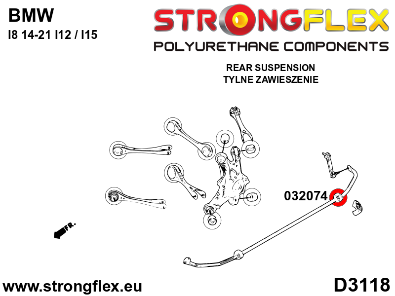 Schema montaj - Bucsa poliuretan Strongflex bara stabilizatoare spate SPORT - BMW Seria 1, Seria 2, Z4 / Toyota Supra - 032074A