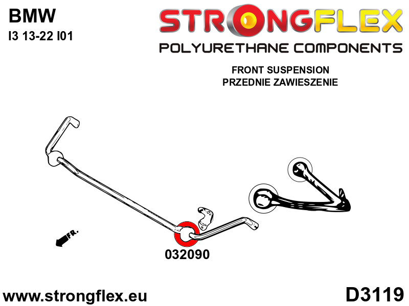 Schema montaj - Bucsa poliuretan Strongflex bara stabilizatoare fata SPORT - BMW Seria 2, Seria 3, Seria 4, Z4 / Toyota Supra - 032090A