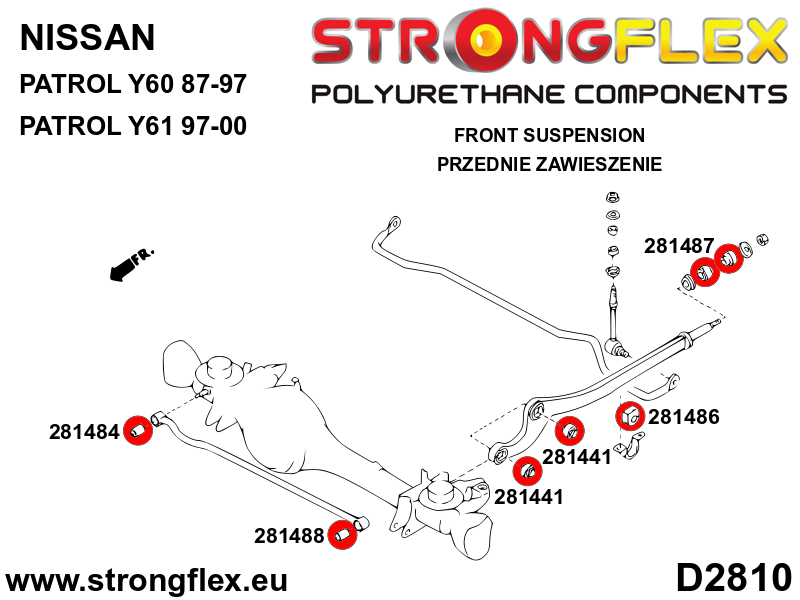 Schema montaj - Bara Panhard - bucsa prindere la caroserie 14mm - poliuretan Strongflex - Nissan Patrol / Safari - 281488B