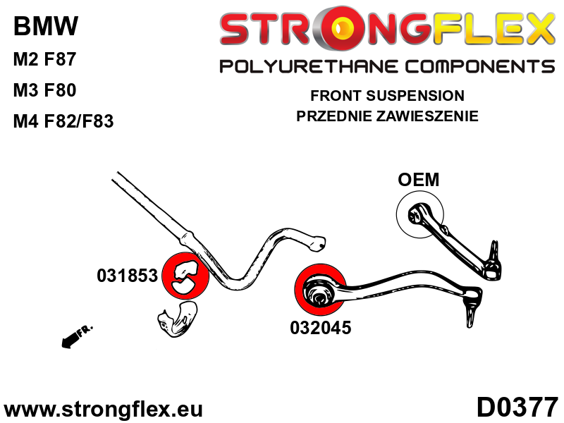 Schema montaj - Bucsa poliuretan Strongflex bara stabilizatoare fata SPORT - BMW Seria 1, Seria 2, Seria 3, Seria 4 - 031853A
