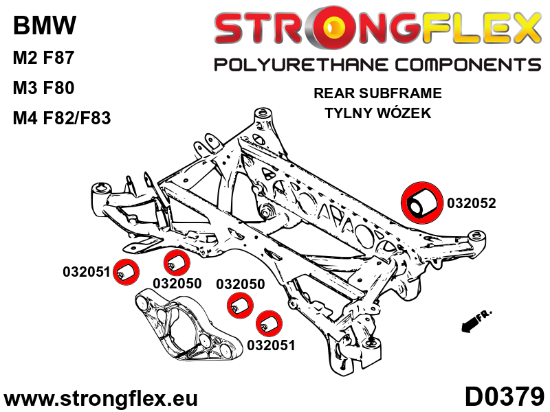 Schema montaj - Bucsa poliuretan Strongflex posterioara prindere diferential spate SPORT - BMW Seria 2, Seria 3, Seria 4 - 032052A