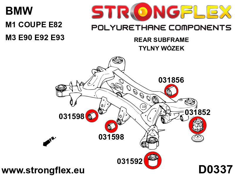 Schema montaj - Kit complet bucse poliuretan Strongflex pentru suspensie SPORT - BMW Seria 1, Seria 3 - 036230A