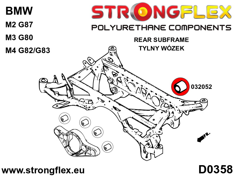 Schema montaj - Bucsa poliuretan Strongflex posterioara prindere diferential spate - BMW Seria 2, Seria 3, Seria 4 - 032052B