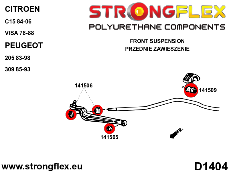 Schema montaj - Bucsa poliuretan Strongflex bara stabilizatoare fata SPORT - Peugeot 205, 309 - 141509A