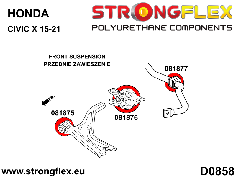 Schema montaj - Kit complet bucse poliuretan Strongflex pentru suspensie SPORT - Honda Civic - 086253A