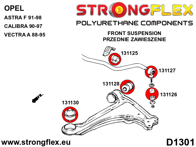 Schema montaj - Bucsa poliuretan Strongflex prindere ochi arc fata - BMW Seria 3, Seria 5, Seria 6 - 131126B