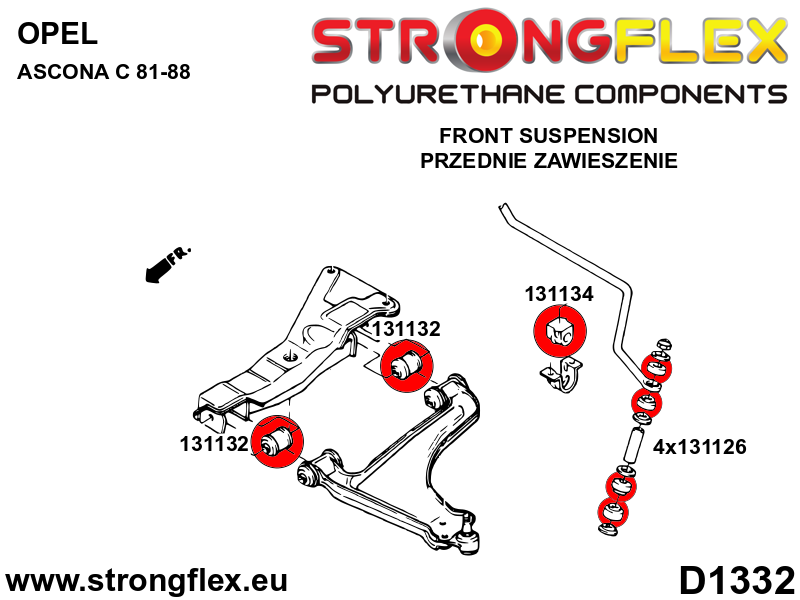 Schema montaj - Bucsa poliuretan Strongflex prindere ochi arc fata - BMW Seria 3, Seria 5, Seria 6 - 131126B