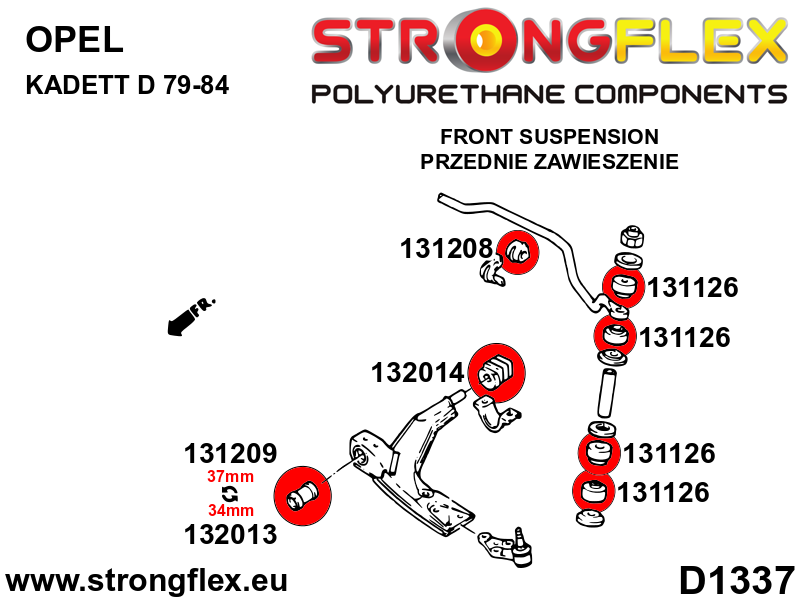 Schema montaj - Bucsa poliuretan Strongflex prindere ochi arc fata - BMW Seria 3, Seria 5, Seria 6 - 131126B