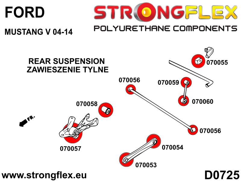 Schema montaj - Kit bucse poliuretan Strongflex suspensie spate - Ford Mustang - 076175B