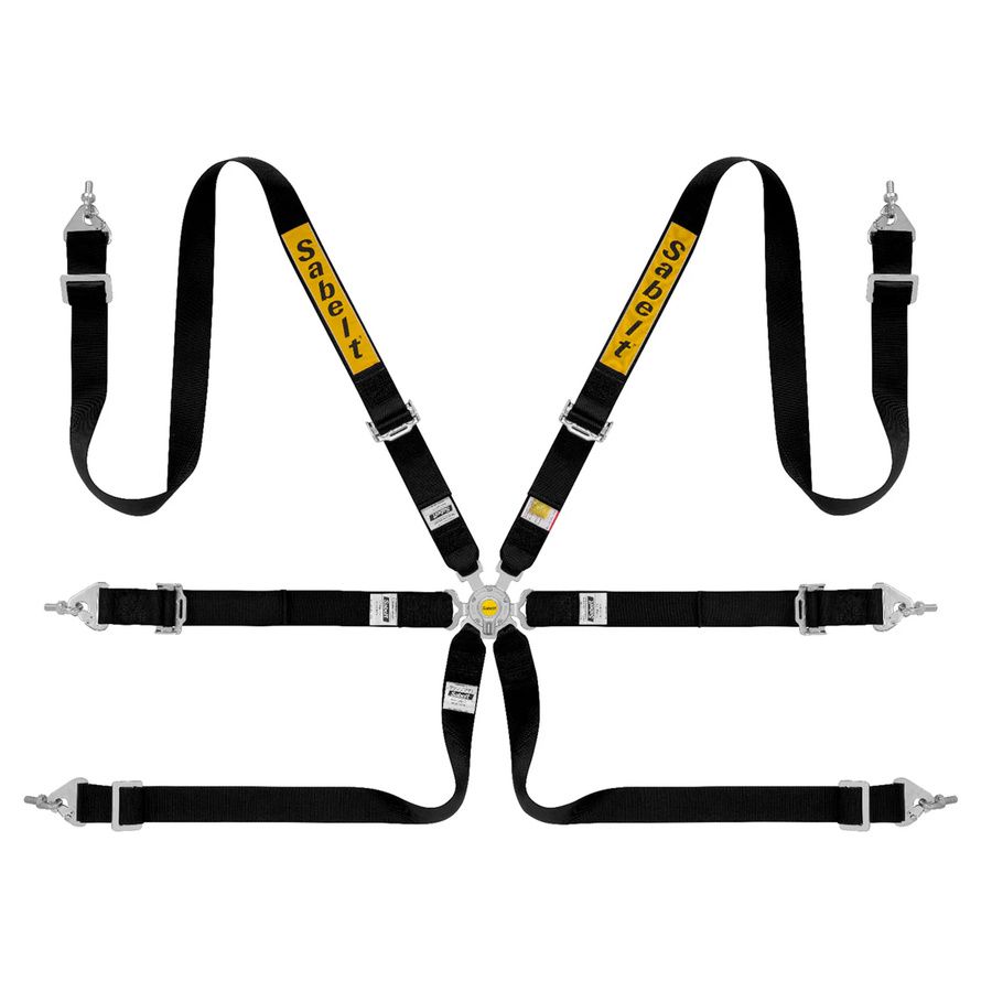 Centura FIA 6 puncte Sabelt Steel Saloon Rally, chingi 2" pentru HANS #Culoare_Negru