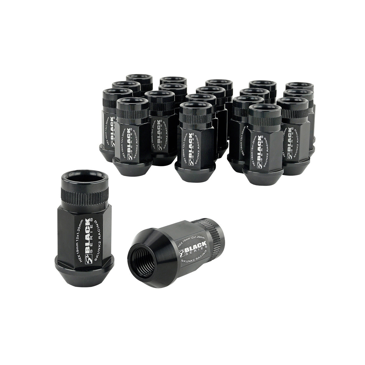 Set 20 piulite de roata Skunk2 din aluminiu 7075 forjat, M12 x 1,25, anodizate negru