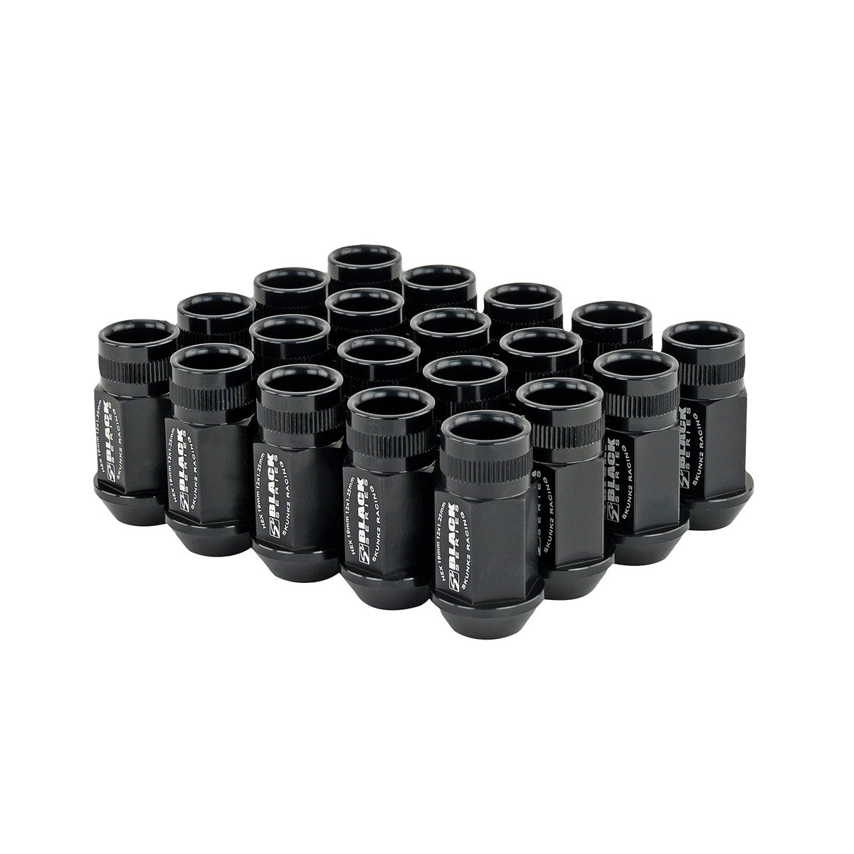 Set 20 piulite de roata Skunk2 din aluminiu 7075 forjat, M12 x 1,25, anodizate negru
