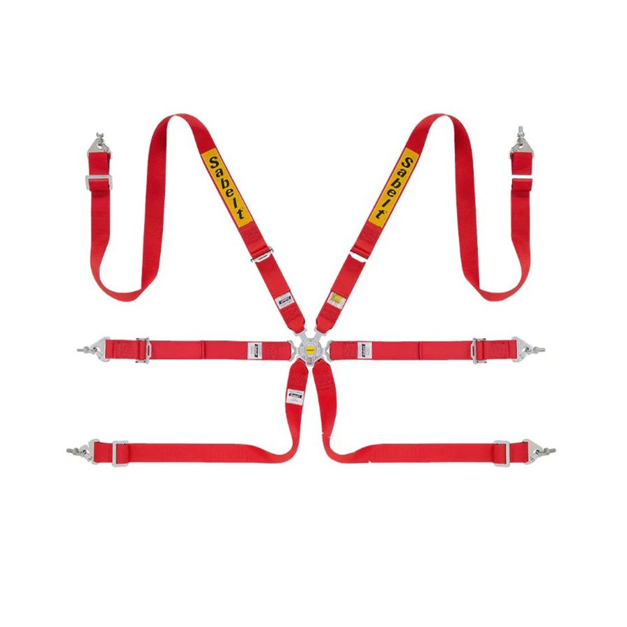 Centura FIA 6 puncte Sabelt Steel Saloon Rally, chingi 2" pentru HANS #Culoare_Rosu
