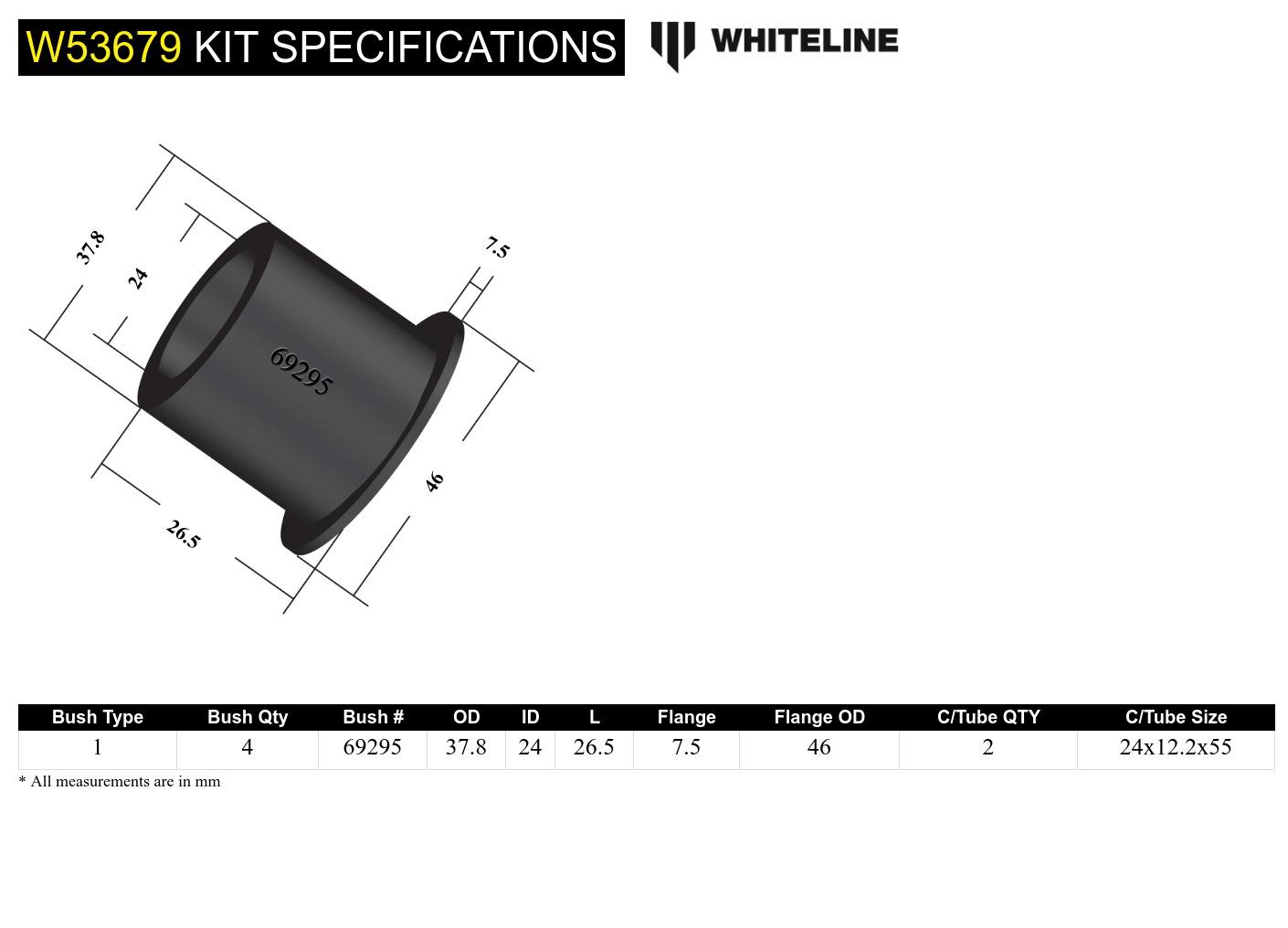 Front set bucse brat suspensie inferior fata interior Whiteline pentru Hyundai I20 - W53679