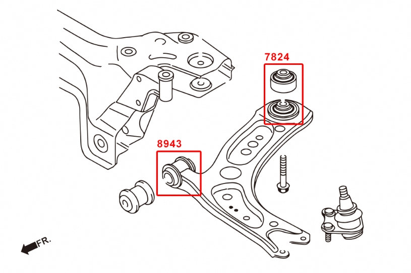 Set bucse brat suspensie inferior fata, capat spate Hardrace pentru Audi A3 / RS3 / Skoda Karoq / Kodiaq / Volkswagen Ca