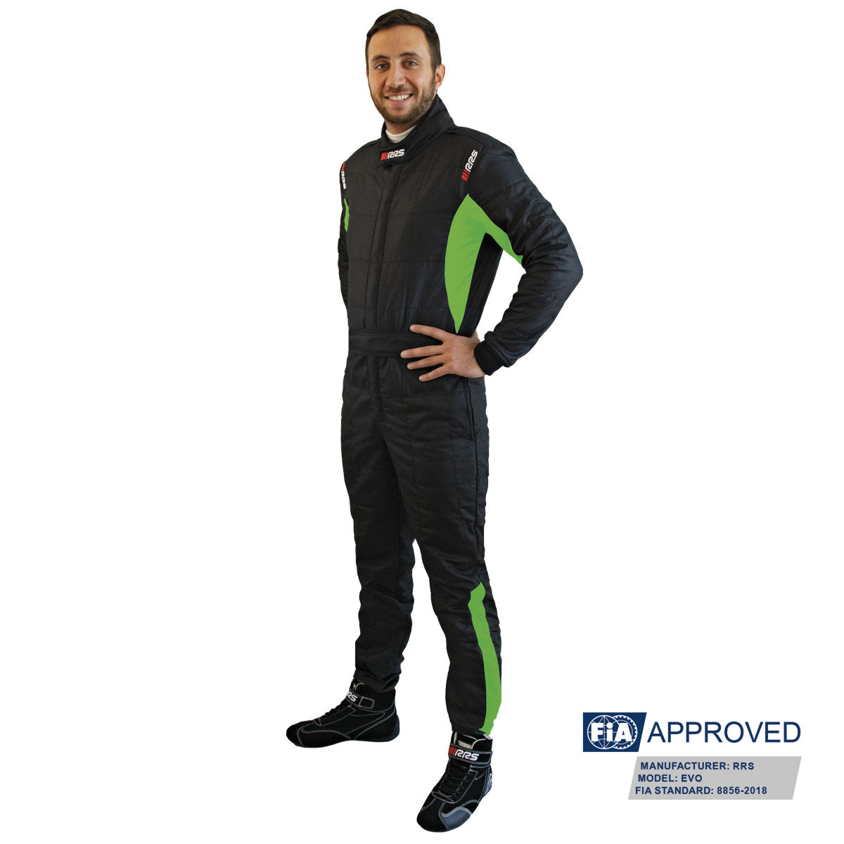 Combinezon FIA RRS DIAMOND STAR RACE SUIT BLACK AND GREEN