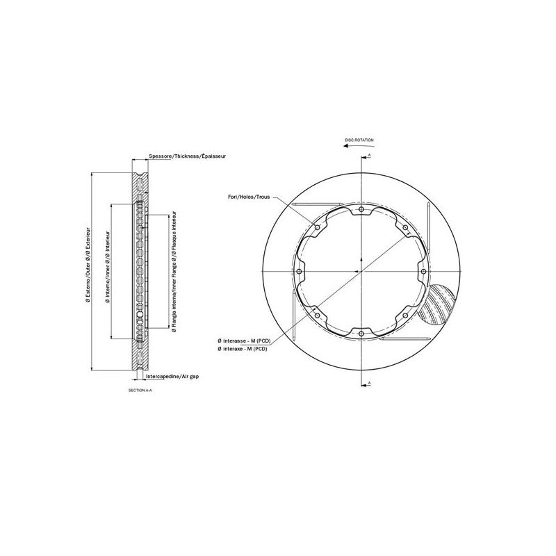 Disc Frana AP Racing 332 x 32 mm - 8 Canale - Stanga