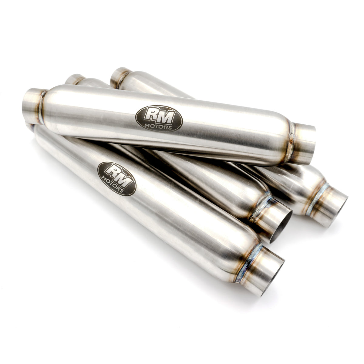 Round straight-through sports silencer, body 88.9 mm, length 300-480 mm, RM04