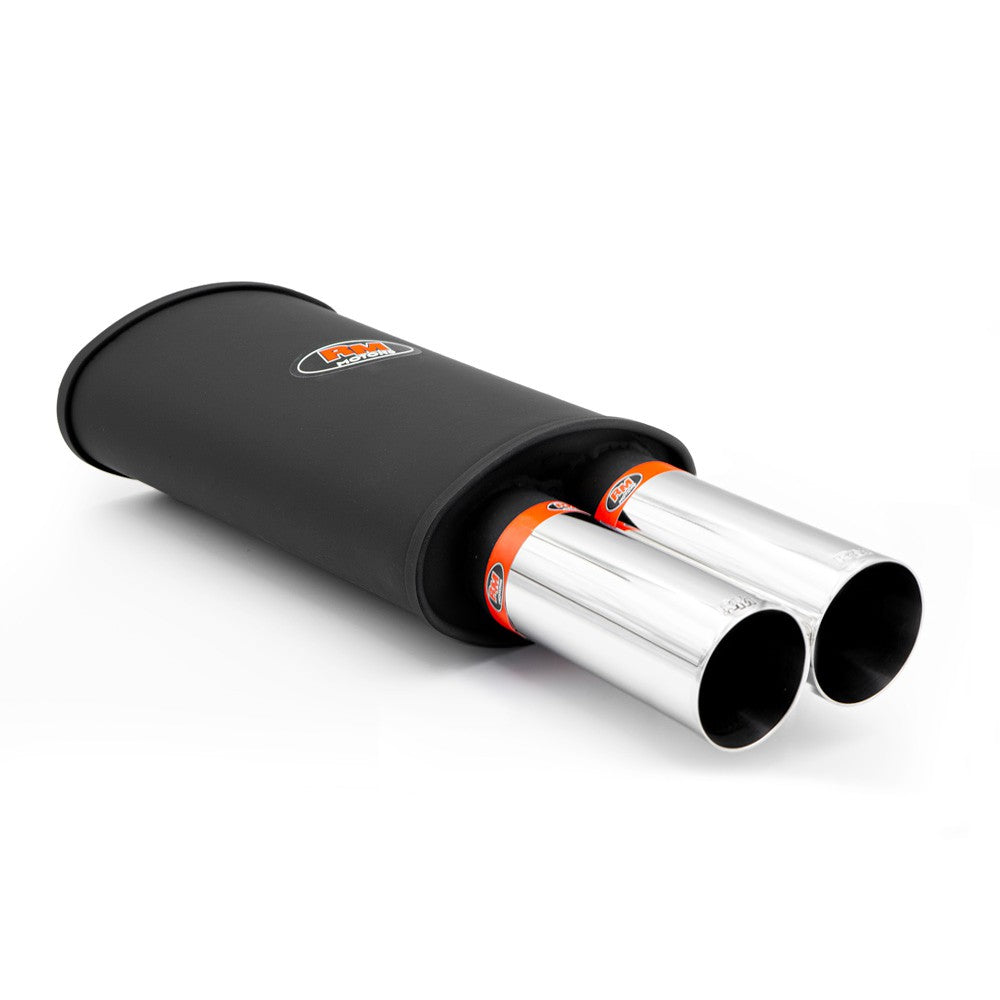 Aluminised sports silencer with two polished straight-cut stainless tips, thin edge, RM218