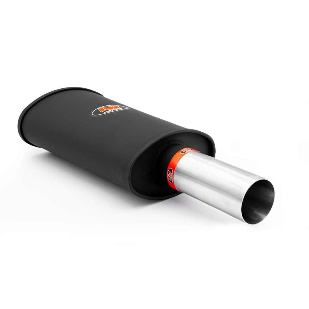 Aluminised sports silencer with a satin straight-cut stainless tip, thin edge, RM108