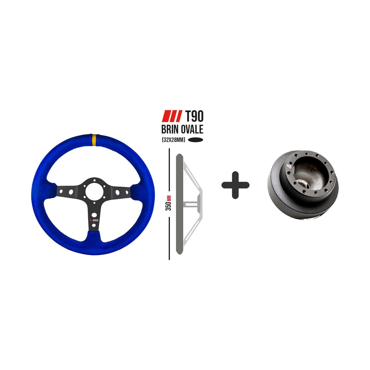 Volan RRS Corsa 350 mm albastru, adancit 90 mm + butuc volan BMW E46