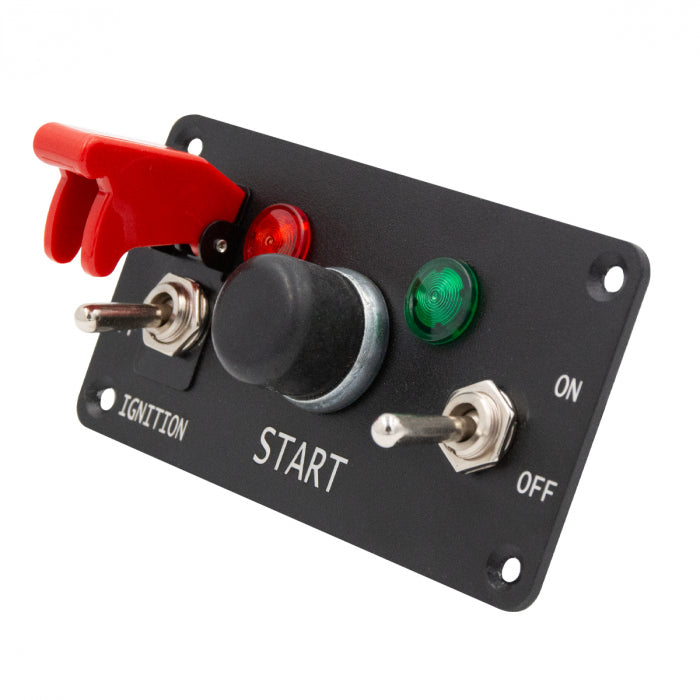 Panou Bord Aluminiu – 2 Toggle Switches, 2 Martori Alarma si Buton START
