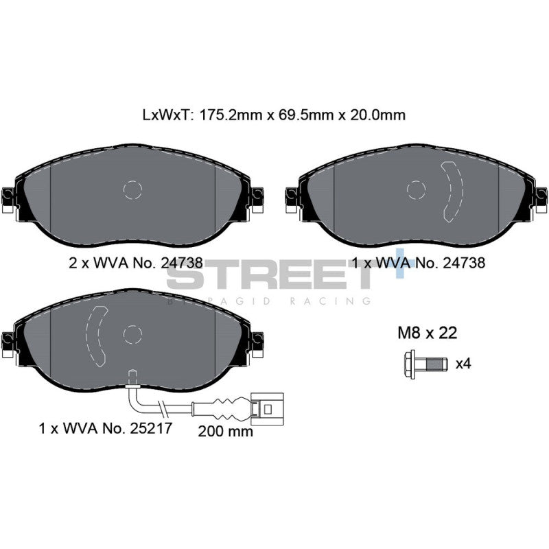 Placute Frana Pagid Street+ Fata T8192 - Audi S3 8V, VW Golf 7/8 GTI, Leon Cupra