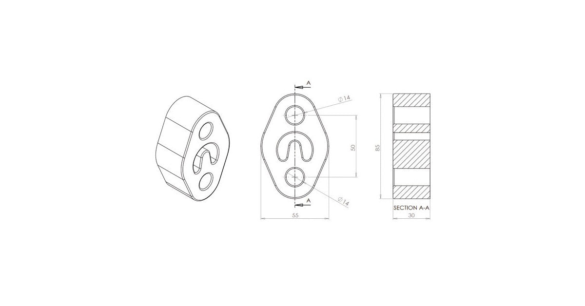 Tampon Evacuare Poliuretan Powerflex (85x55x30mm, Interior 14mm)