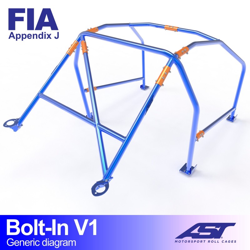 AST Full Cage V1 6-puncte (Bolt-In) pentru AUDI 100/200 (C3 Typ44) 4 usi Sedan Quattro